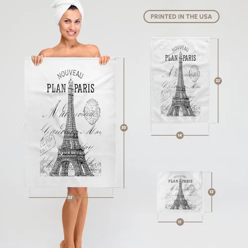 Vista 6 de 3dRose Nouveau Paris Vintage Eiffel Tower 22x30 Bath Hand Pool Towel