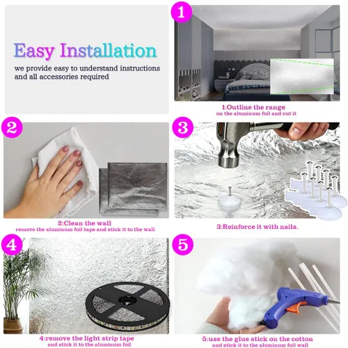 Vista 6 de FUSLITE Luz LED 3D Thundercloud, luces de nube de techo con control remoto, kit de bricolaje, nubes LED para techo, sala de juegos, dormitorio