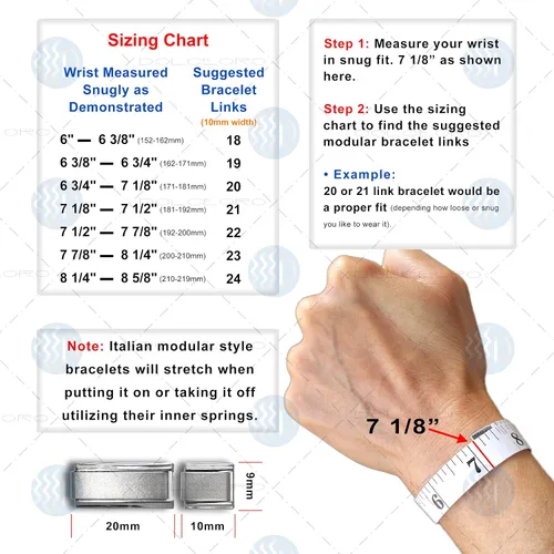 Vista 3 de 9mm Italian Starter Charm Bracelet, Starting at 18 Links for 6 Wrist Size - for Larger Sizes SELECT A SIZE Option, Interlocking Stainless Steel