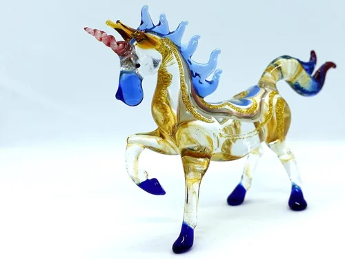 Vista 6 de Figuras en miniatura de unicornio soplado a mano, arte de cristal de fantasía, animales de fantasía, regalo coleccionable para decoración del hogar