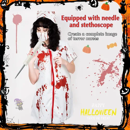 Vista 6 de Halloween Zombie Nurse Costumes Ladies Horror Nurse Costume Bloody Nurse Costume for Halloween Party Costume Accessory