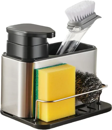 Vista 7 de LIBODOUR Dispensador de jabón para fregadero de cocina y baño, soporte de esponja 3 en 1 para cocina, organizador de dispensador de jabón
