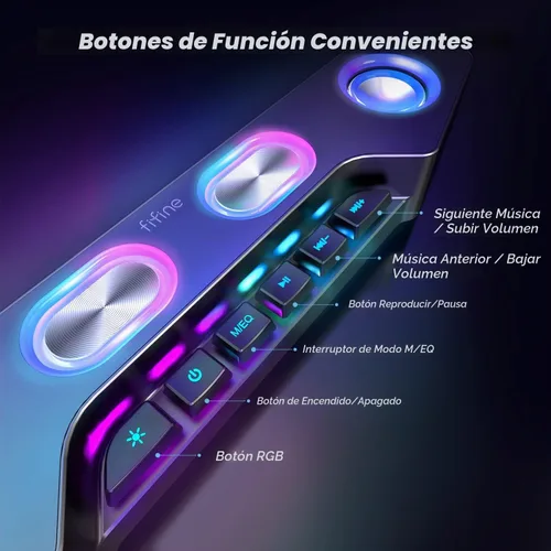 Vista 4 de Fifine - Altavoces de PC para computadora de escritorio, altavoces Bluetooth inalámbricos para juegos, transmisión, fiesta, deportes electrónicos