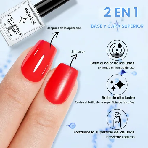 Vista 3 de Major Dijit Esmalte de uñas transparente 2 en 1 base y capa superior – Secado rápido, larga duración, fórmula protectora de alto brillo – 0.5 onzas