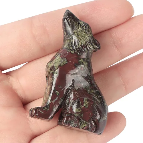 Vista 3 de Artistone Estatua de lobo de cristal de 2.0 pulgadas, piedra de sangre de dragón anhelada a mano, escultura de animal, piedra curativa