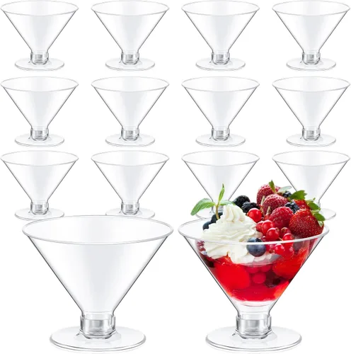 Vista 8 de Yinkin 12 Piezas Vasos de Martini de Plástico de 2 oz Desechables Transparentes para Cóctel Postre Parfait Vasos Irrompibles Mini Copas de Martini