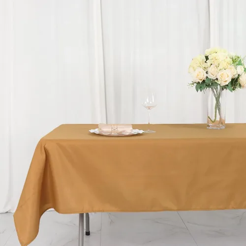 Vista 2 de TABLECLOTHSFACTORY - Mantel rectangular de poliéster para banquete de boda, fiesta, restaurante, 54 x 96 pulgadas, color dorado
