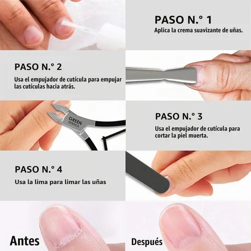 Vista 5 de Cortadora de Cutículas Profesional con Empujador de Cutículas, Removedor de Cutículas para Uñas, Alicate Plateado de Acero Inoxidable, Cuchillas