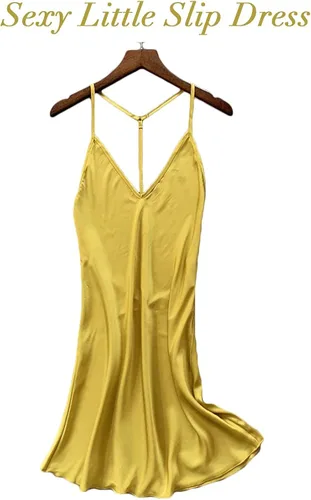 Vista 7 de Kaei&Shi Camisón de satén sedoso, lencería sin espalda para mujer, ropa de dormir suelta, mini camisón, camisola con tirantes delgados