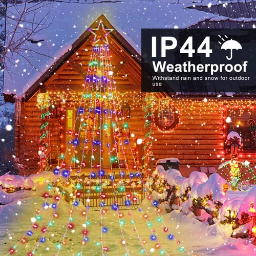 Vista 2 de Luces de estrella para decoración de Navidad al aire libre, 320 LED, 16.4 pies, luces de cadena para árbol de Navidad con topper de estrella