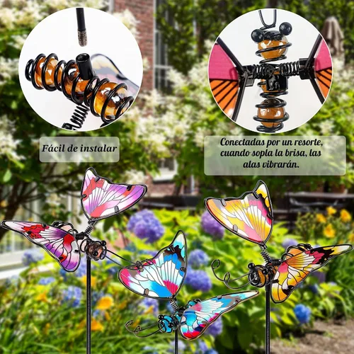 Vista 3 de Juegoal Juego de 3 estacas de jardín de mariposas, estacas de mariposas coloridas de 20 pulgadas, adornos artísticos de vidrio y metal para patio