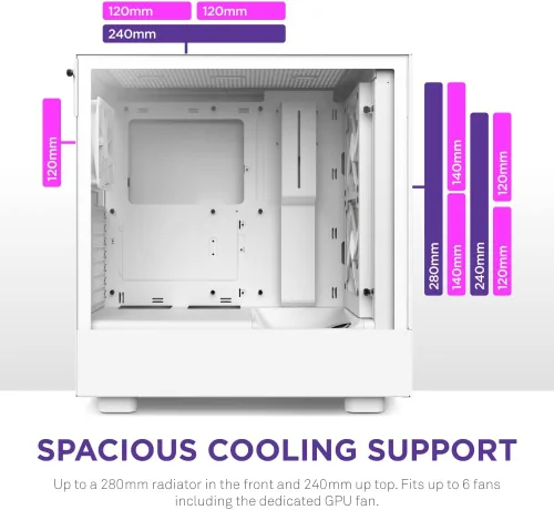 Vista 6 de NZXT H5 Flow RGB Estuche compacto ATX para juegos de PC de torre media – Panel frontal perforado de alto flujo de aire – Panel lateral de vidrio