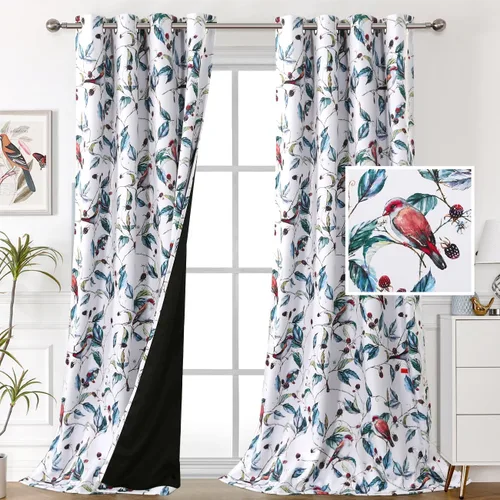 Vista 13 de H.VERSAILTEX Cortinas 100% opacas de 63 pulgadas de largo, juego de 2 paneles de cortinas estampadas con aislamiento térmico para dormitorio