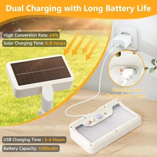 Vista 4 de Luces solares con clip para exteriores con sensor de movimiento, luces solares para vallas ajustables verticalmente y giratorias en 360° con 92 LEDs