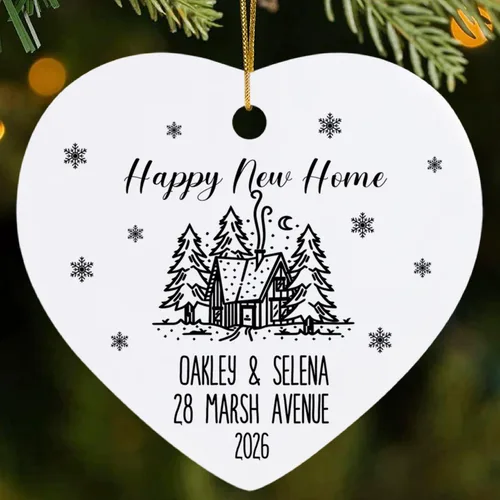 Vista 17 de Adorno de primera Navidad en nuestro nuevo hogar, adorno para el primer hogar 2025, decoración personalizada para colgar en el árbol de Navidad