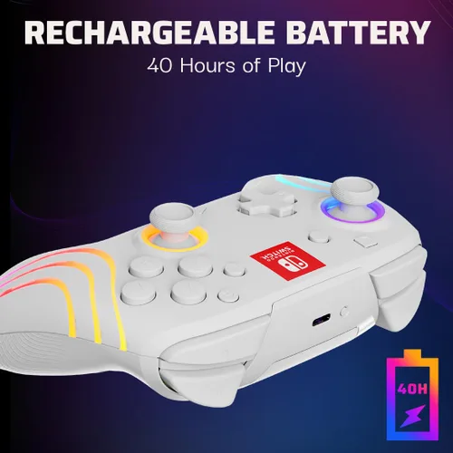 Vista 4 de PDP Afterglow Wave Wireless LED Controller for Nintendo Switch, Nintendo SwitchOLED - White