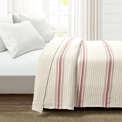 Vista 11 de Lush Decor Colcha/Cubrecama de Algodón Tejido con Puntada Pick Stitch Kantha de Rayas Estilo Granja, 104" An x 90" L, King, Azul - Ropa de Cama a