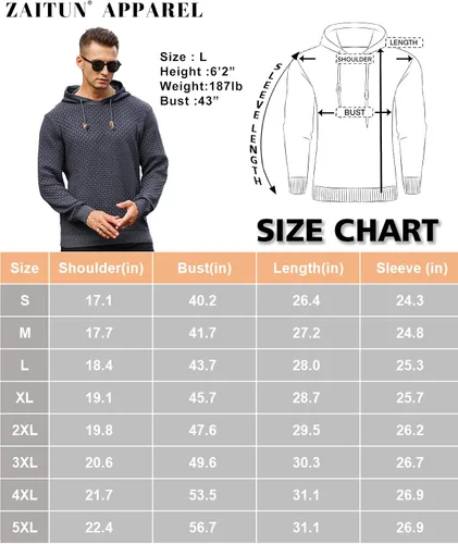 Vista 6 de Zaitun Sudadera con capucha para hombre, de manga larga, de punto sólido, suéter con capucha