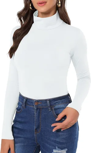 Vista 4 de AUHEGN Body de manga larga con cuello de tortuga falso para mujer