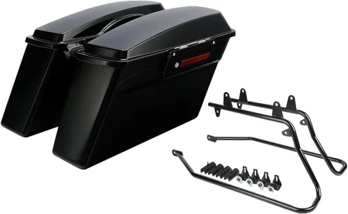 Vista 14 de XFMT Alforjas duras negras mate para baúl con soportes de conversión negros para Harley Softail Heritage Classic Deluxe 1984-2017