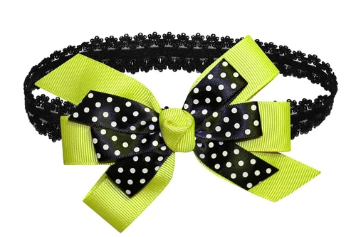 Vista 34 de WEBB DIRECT2U WD2U - Diadema elástica con lazo de grogrén de puntos negros para niñas (verde manzana)