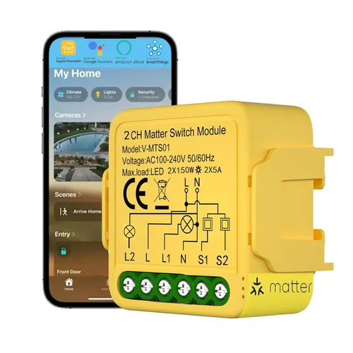 Vista 6 de Matter Smart Switch Module DIY Light Relay Switch 16A/100-240V, funciona con Apple Home, Siri, Alexa, Google, SmartThings, Matter Smart Home