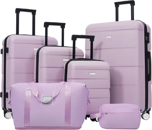 Vista 166 de Merax 3 piezas expandible ABS Hardshell equipaje Sets Spinner Wheel Maleta TSA Lock Suit Case, Apertura frontal negra, Juego de 2 piezas, Maleta