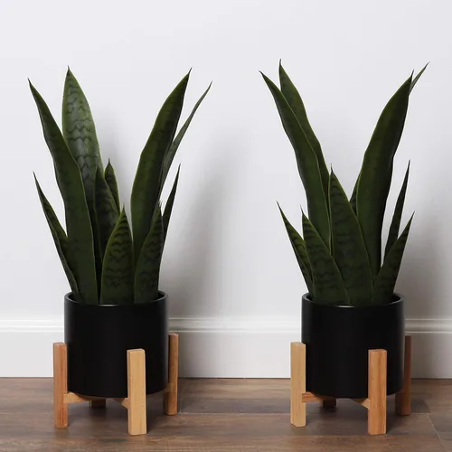 Vista 9 de Planta artificial de serpiente con soporte para plantas de mediados de siglo, planta Sansevieria en maceta moderna, plantas artificiales con soporte