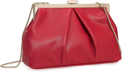 Vista 2 de CHARMING TAILOR Bolso de mano de piel sintética con marco de metal de PU fruncido, bolsa de noche formal con perla
