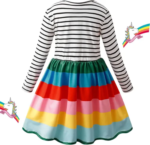 Vista 2 de VASCHY Dress for Girls,Cute Girls Long Sleeve Princess Party Outfit Clothes,ToddlerLittleBig Kid Girls Clothing 2-10T