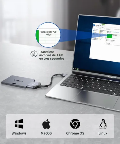 Vista 4 de JSAUX Cable SATA a USB, USB 3.0 a 2.5 pulgadas, adaptador de disco duro Gris