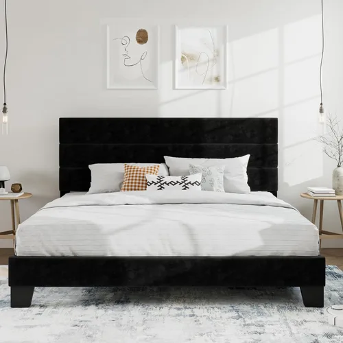 Vista 23 de SHA CERLIN Marco de Cama de Plataforma Twin con Cabecera de Tela Tapizada, Base de Colchón con Fuerte Soporte de Listones de Madera, No Necesita