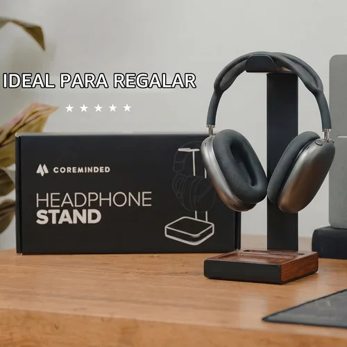 Vista 7 de COREMINDED Universal Headphone Stand for Desk, Walnut Wood Headset Holder Dark Walnut