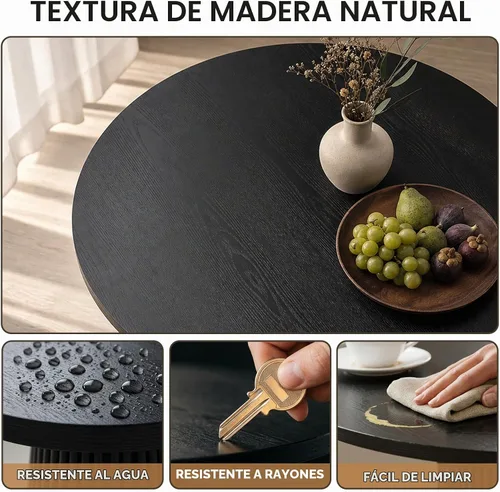 Vista 4 de Mesa de comedor redonda, 35 pulgadas, mesa de cocina moderna de granja Negro