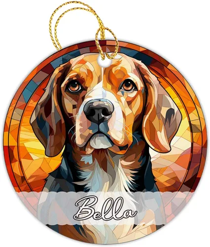Vista 15 de Amstaff - Adornos personalizados para perros Amstaff para árbol de Navidad con nombre, adorno estilo vitral para perros, regalos para amantes