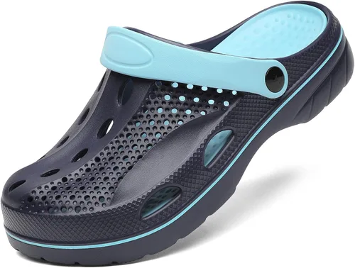 Vista 7 de VZQ Zuecos con soporte de arco para mujeres y hombres, pantuflas de jardín, sandalias de playa para exteriores, con plantillas de pies para fascitis