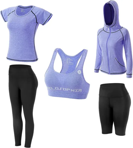 Vista 6 de Conjunto de ropa de entrenamiento para mujer, conjunto de 5 piezas de trajes deportivos para ejercicio