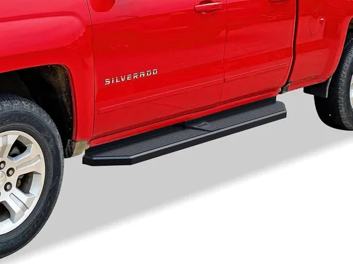 Vista 7 de APS - Estribos iBoard para Chevrolet con cabina extendida de 2 puertas completas + 2 puertas de apertura inversa, 4 pulgadas, Aluminio negro
