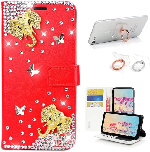 Vista 12 de Bling - Funda tipo cartera compatible con iPod Touch 5 y iPod Touch 6, elegante funda de piel con diseño de estrella y mariposa 3D hecha a mano