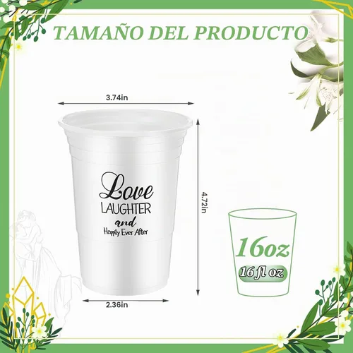 Vista 2 de Nuenen 100 vasos de plástico desechables de 16 onzas a granel, taza de recepción de boda transparente para despedida de soltera, aniversario