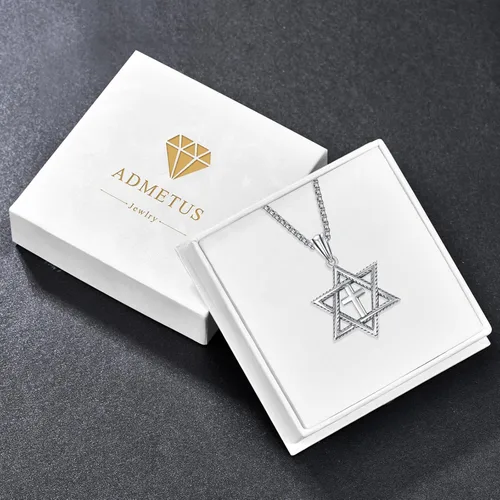 Vista 7 de ADMETUS Regalos para el día de San Valentín para él, collar de estrella de David de plata de ley 925, colgante hexagonal de estrella judía Estrella