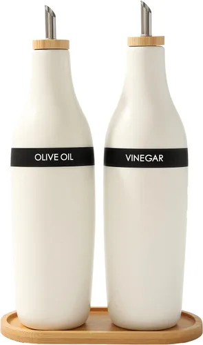 Vista 15 de HOMCDALY Dispensador de aceite de oliva de cerámica para cocina, dispensador de botellas de aceite y vinagre de gres de 16 oz, botella dispensadora