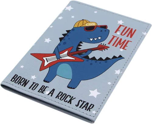 Vista 2 de Funda para pasaporte de piel vegana con diseño de mapa del mundo, con un bolsillo, para niños, adolescentes y adultos, Cartoon Dinosaur