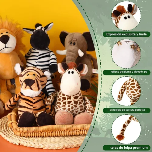 Vista 3 de Zhanmai - Juego de 6 animales de peluche de safari de animales de la selva para decoraciones VBS 2026, león, elefante, cebra, jirafa, tigre y mono