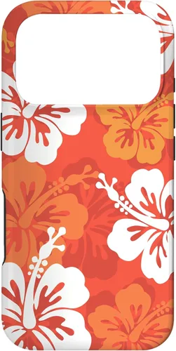 Vista 30 de Carcasa para iPhone 17 con diseño de flores hawaianas tropicales de hibisco naranja Y2K