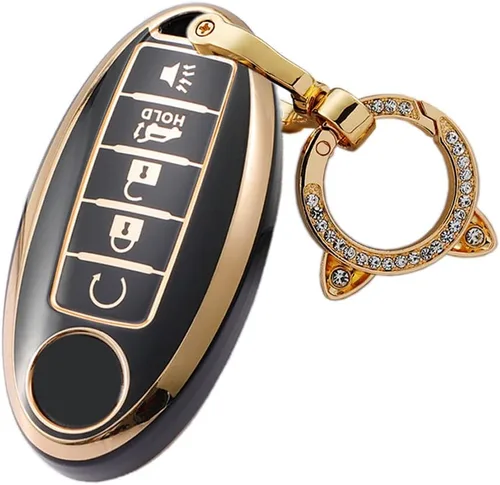 Vista 10 de ontto Protector de llavero de automóvil de 5 botones con llavero de TPU suave, borde dorado, guante para llaves Infiniti JX35 Q50 Q60 QX56 QX60 QX80