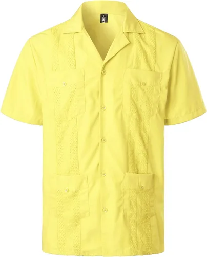 Vista 15 de VATPAVE - Camisas de manga corta con botones estilo guayabera cubana para hombre