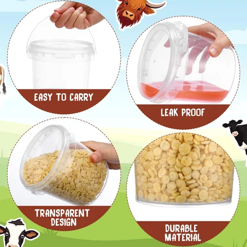 Vista 3 de PerKoop 20 cubos de helado de 32 onzas con tapas y asas, cubos transparentes de ron de cóctel con calcomanías, tina transparente de plástico