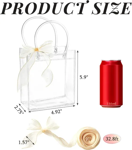 Vista 2 de Ohuimrt 50 Pack 4.92" x 2.75" x 5.9" Clear Plastic Gift Bags with Handles