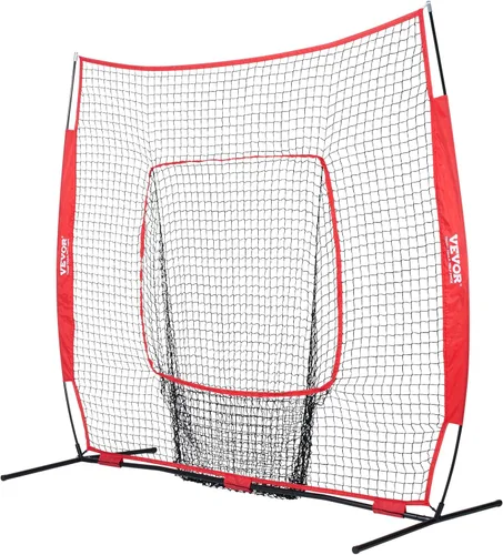 Vista 4 de VEVOR 7x7ft Baseball Softball Practice Net, Portable Baseball Training Net for Hitting Batting Catching Pitching, Backstop Baseball Equipment